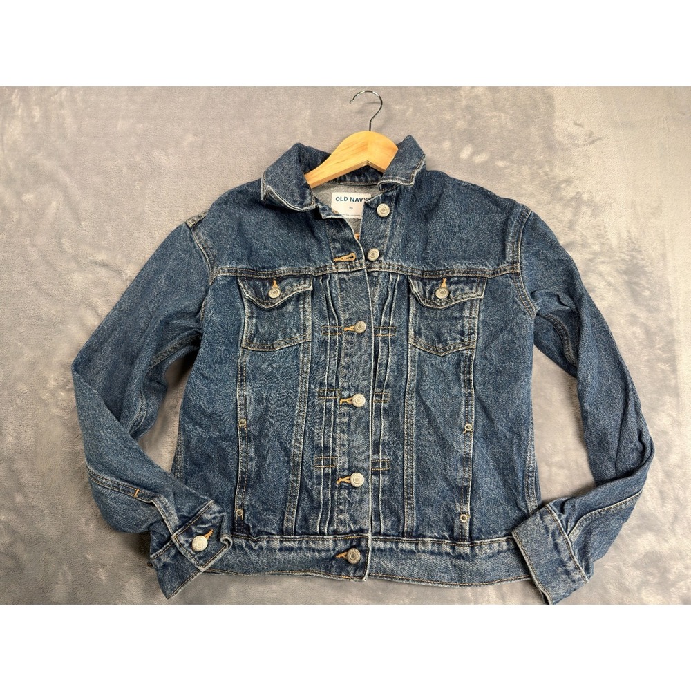 Old Navy Trucker Jacket Women's XS Blue Denim Double Pockets Collared Button Up